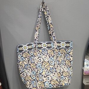 Elegant Paisley Tote Bag in Blue and Cream